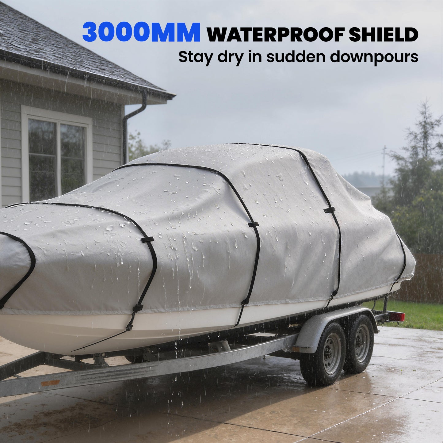 19-20 Ft Trailer Boat Cover, 3000mm Waterproof Universal Boat Cover with Quick-Fasten Buckles, Light Grey