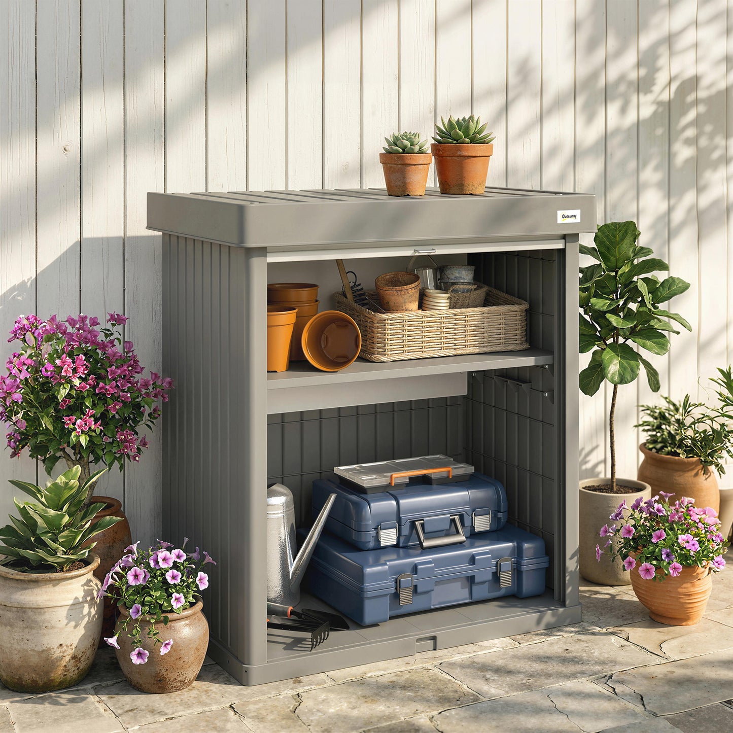 82 Gallon Outdoor Storage Cabinet, UV Resistant Garden Storage Container for Patio, Porch, Poolside, Grey