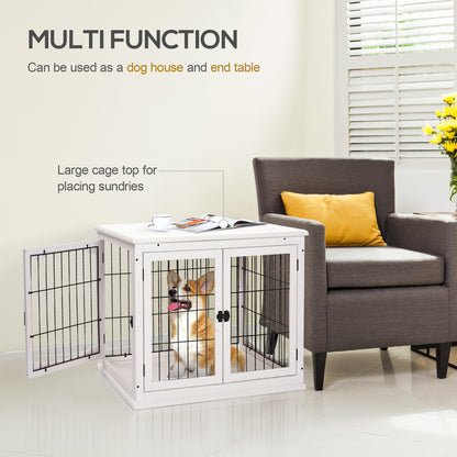 26" Wooden Dog Cage with Double Door Entrance & Simple Modern Design, White