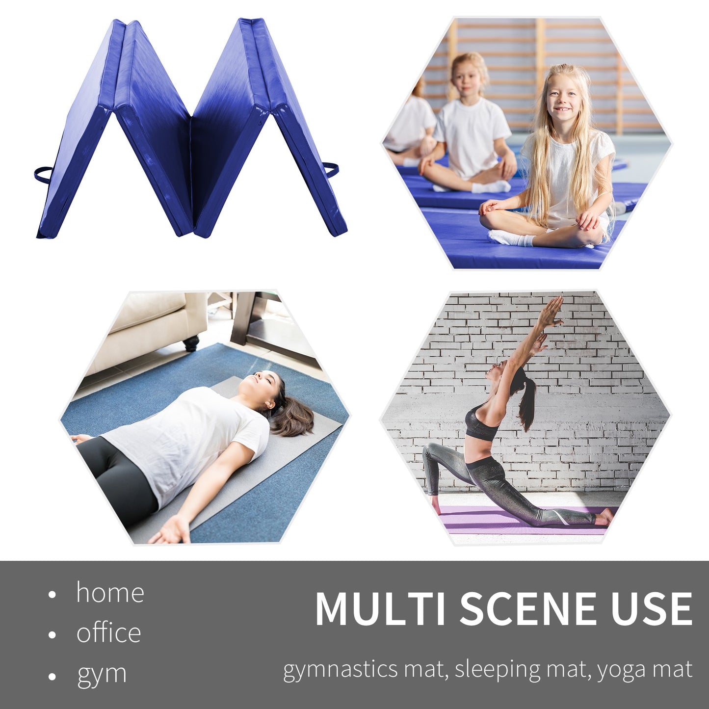 Soozier 4'x6'x2'' Folding Gymnastics Tumbling Mat, Exercise Mat with Carrying Handles for Yoga, MMA, Martial Arts, Stretching, Core Workouts, Blue