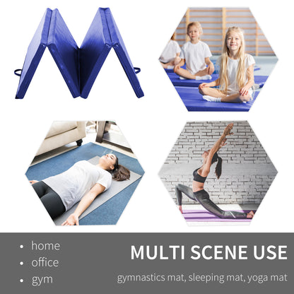 Soozier 4'x6'x2'' Folding Gymnastics Tumbling Mat, Exercise Mat with Carrying Handles for Yoga, MMA, Martial Arts, Stretching, Core Workouts, Blue