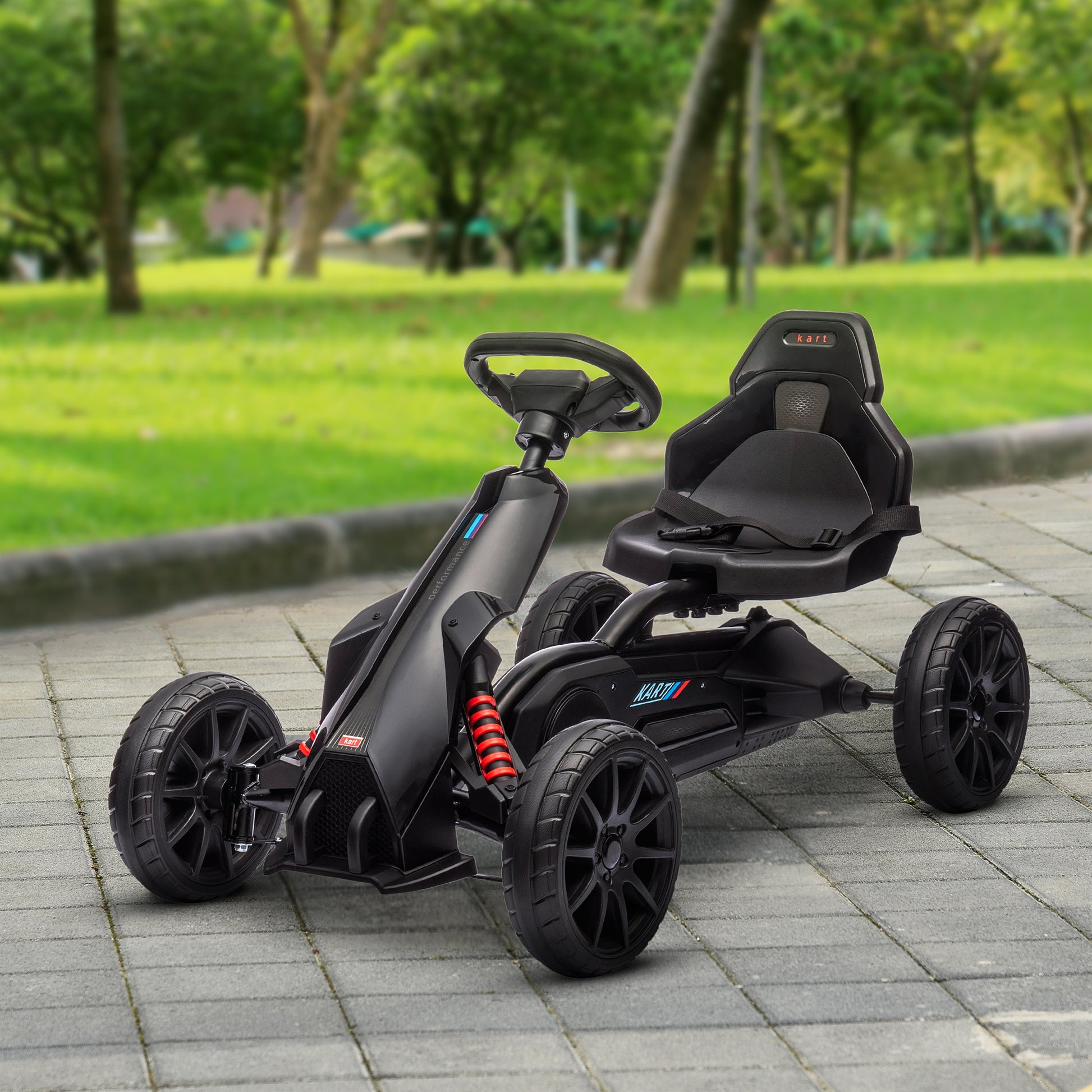 Aosom Pedal Go Kart with Adjustable Seat, Forward, Backward, Handbrake, Shock Absorption for 3-8 Years, Black