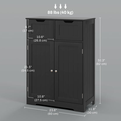Bathroom Cabinet, Bathroom Storage Cabinet with 2 Drawers, Adjustable Shelf for Living Room, Entryway, Black