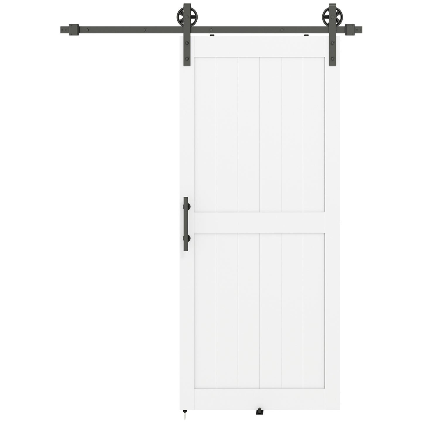 36inx84in Barn Door with 6FT Sliding Door Hardware Kit, Handle, Upgraded Rollers and Floor Guide, Waterproof, White