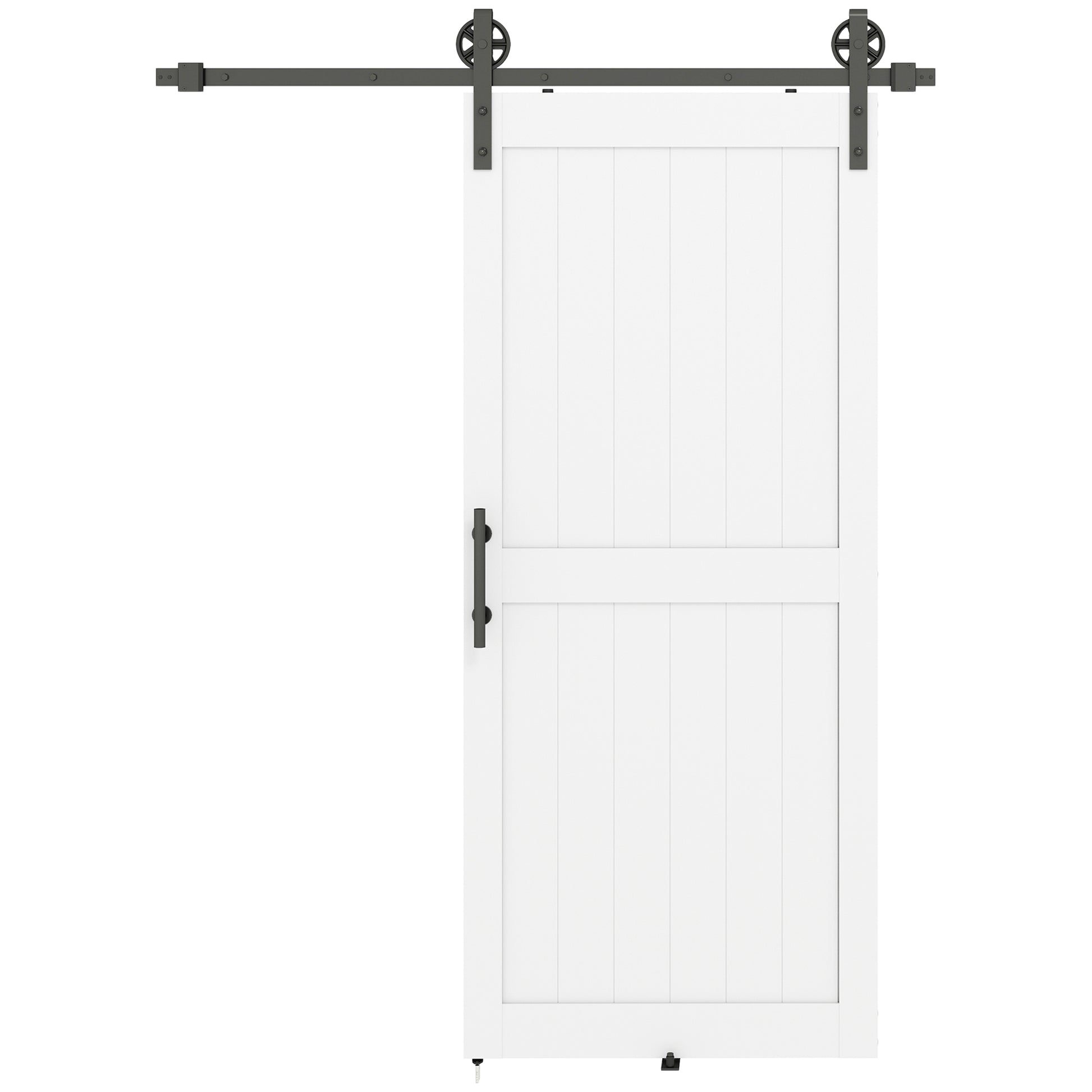 36inx84in Barn Door with 6FT Sliding Door Hardware Kit, Handle, Upgraded Rollers and Floor Guide, Waterproof, White