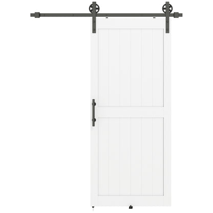 36inx84in Barn Door with 6FT Sliding Door Hardware Kit, Handle, Upgraded Rollers and Floor Guide, Waterproof, White