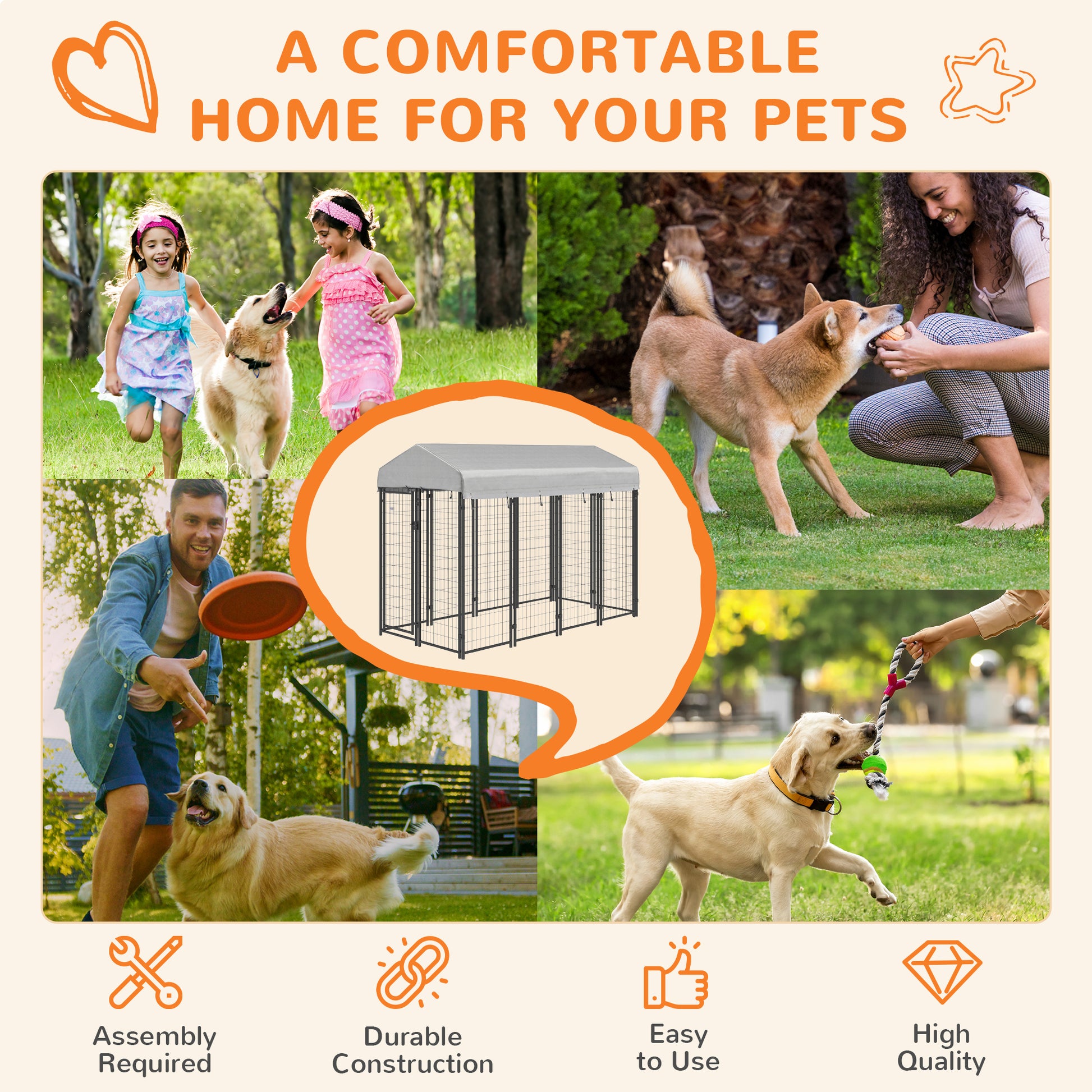 Outdoor Dog Kennel with Waterproof UV-Resistant Cover, 8 x 4 x 6 ft