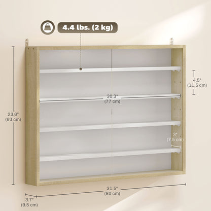 5-Tier Display Cabinet, Shot Glass Display Case, Glass Curio Cabinet with 2 Glass Doors and 4 Adjustable Shelves, Oak