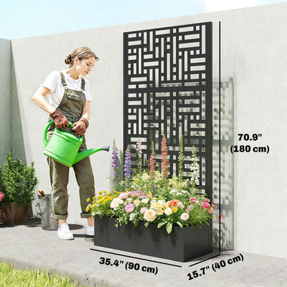 Galvanised Raised Garden Bed with Trellis, 71" Tall Metal Planter Box with Privacy Screen and Drainage Holes