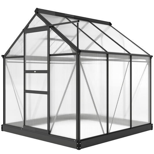 Greenhouse Garden, Green House, Outdoor Greenhouse Kit, PC Board with Sliding Door, 6.2' x 6.3' x 6.6', Grey