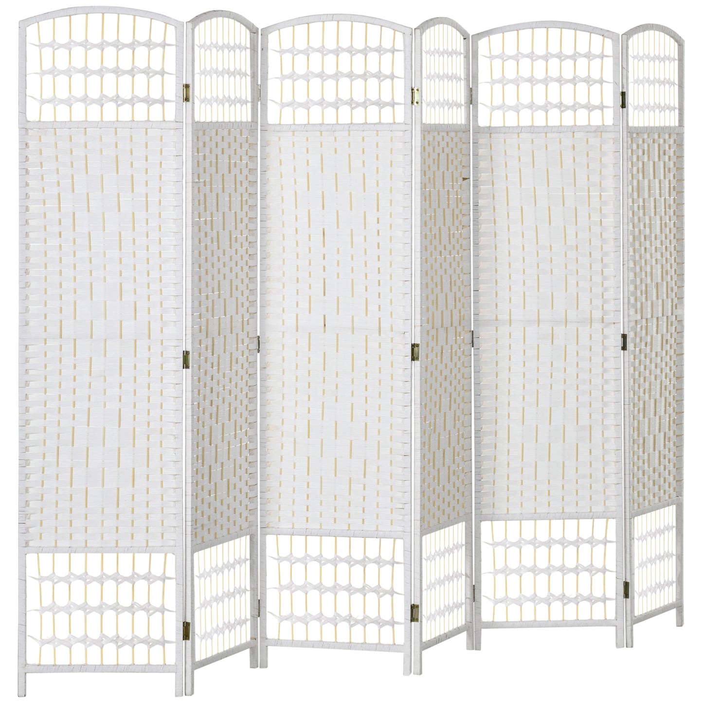 6 Panel Folding Room Divider, Portable Privacy Screen, Wave Fiber Room Partition for Home Office, White