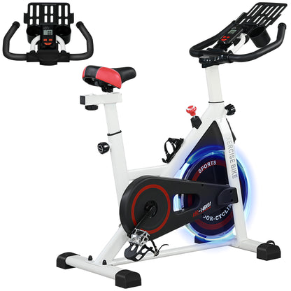 Soozier Adjustable Upright Stationary Exercise Bike with LCD Display, Suitbale for Beginer and Home Gym, Indoor Cycling Bike with Adjustable Resistance, White