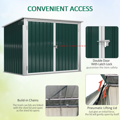 6x3 ft Garbage Can Shed, Horizontal Garbage Can Organizer with Double Door and Lid Rubbish Cover, for 2 Trash Cans, Green