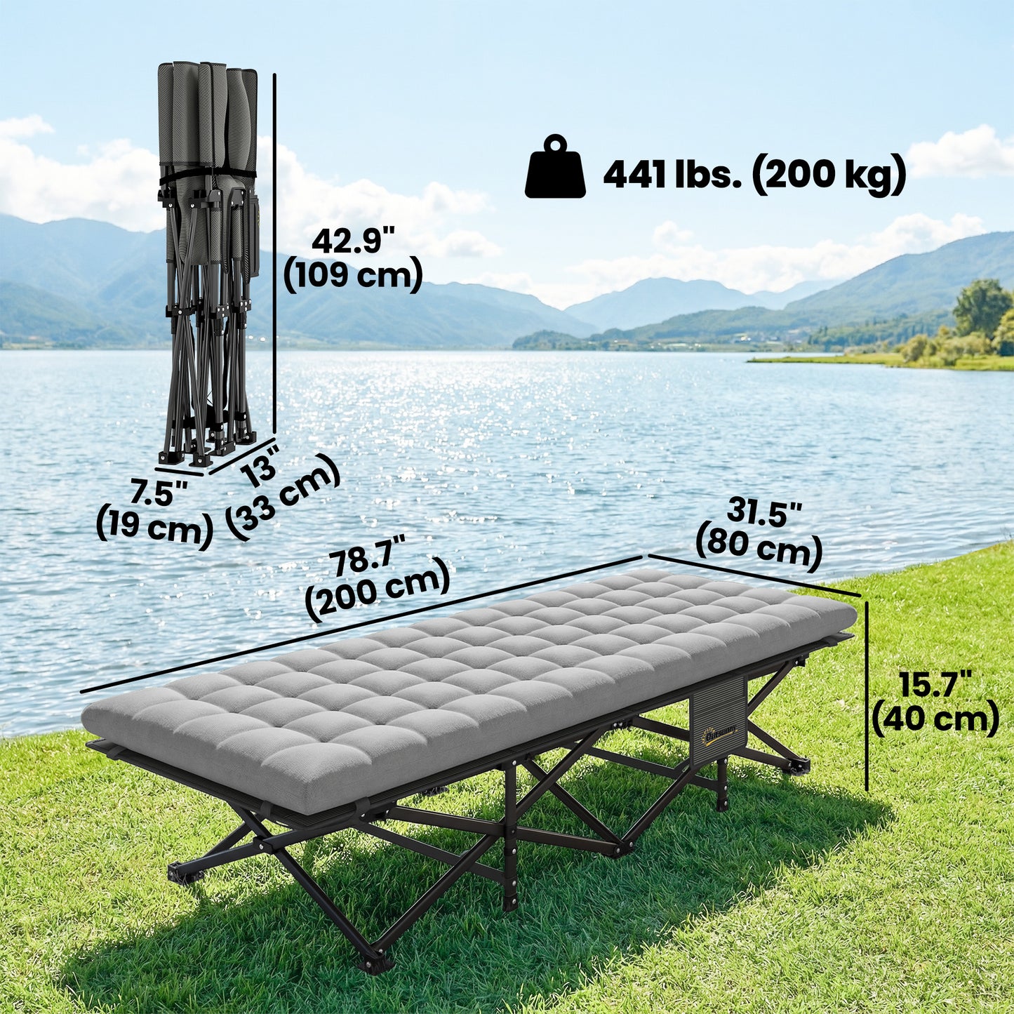 Camping Cot with Soft Pad, 32" Extra Wide Folding Cots with Non-Slip Feet and Carry Bag, Grey