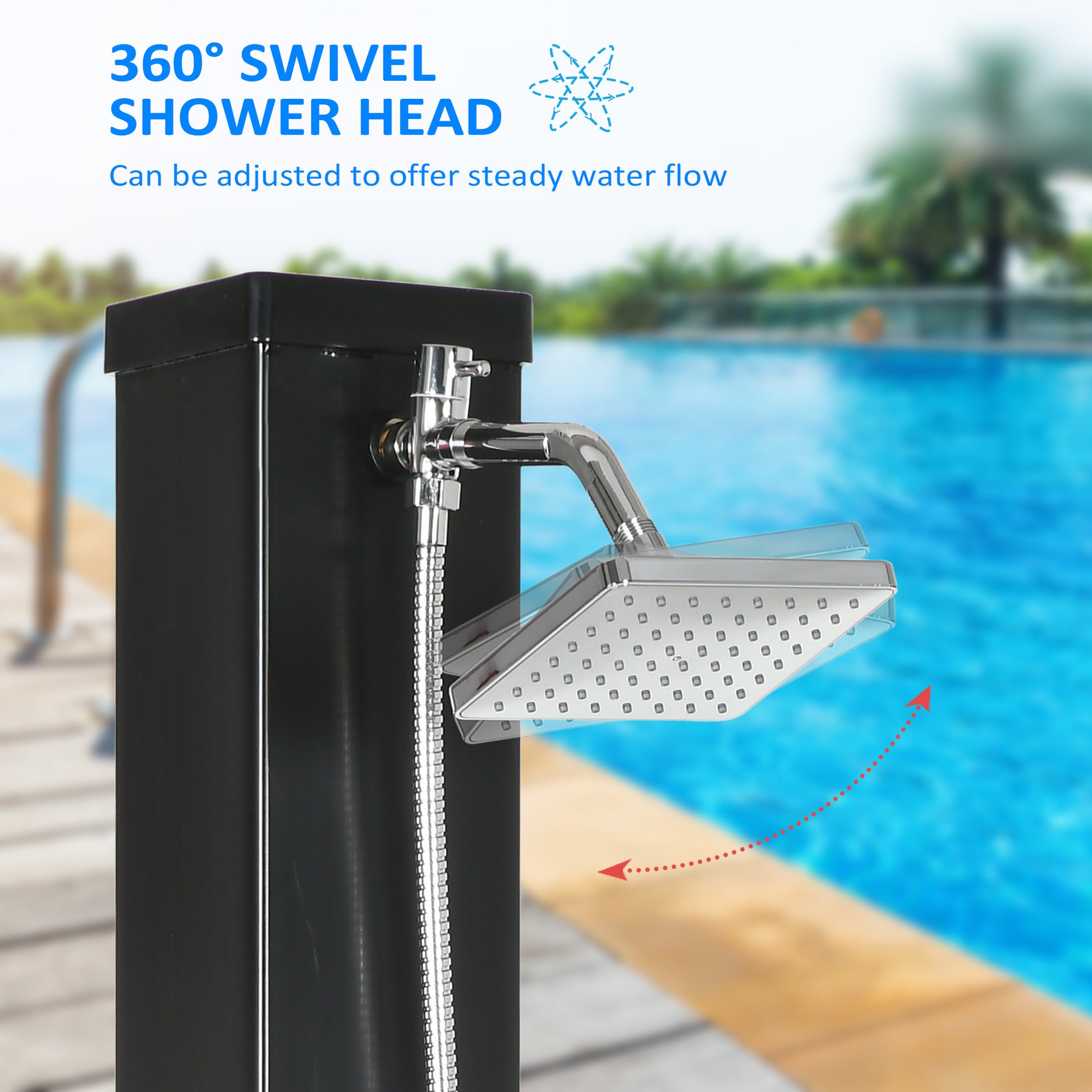 10.6Gal Outdoor Solar Shower w/ 360 Rainfall, Handheld Head, 60℃ Temperature Adjustment for Backyard Poolside Beach Spa