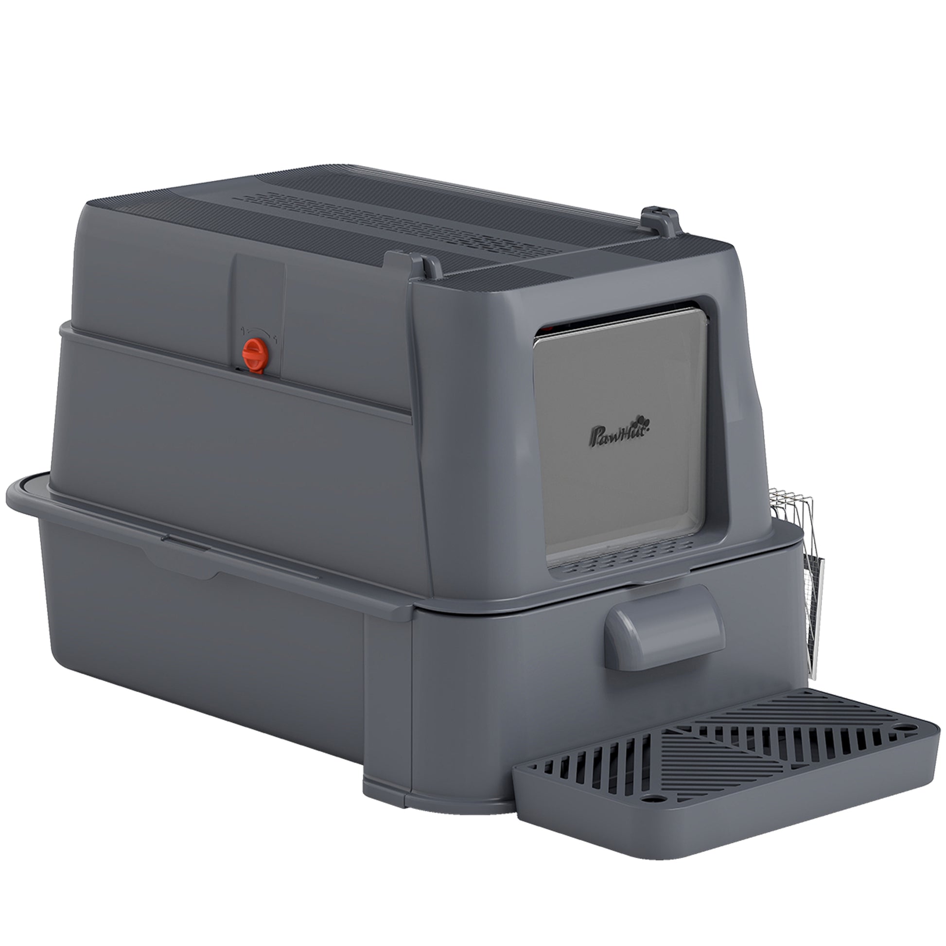 80L XL Stainless Steel Cat Litter Box for Big Cats with Flip Cover, Pull-Out Drawer Tray, High Sided, Pedal, Dark Grey