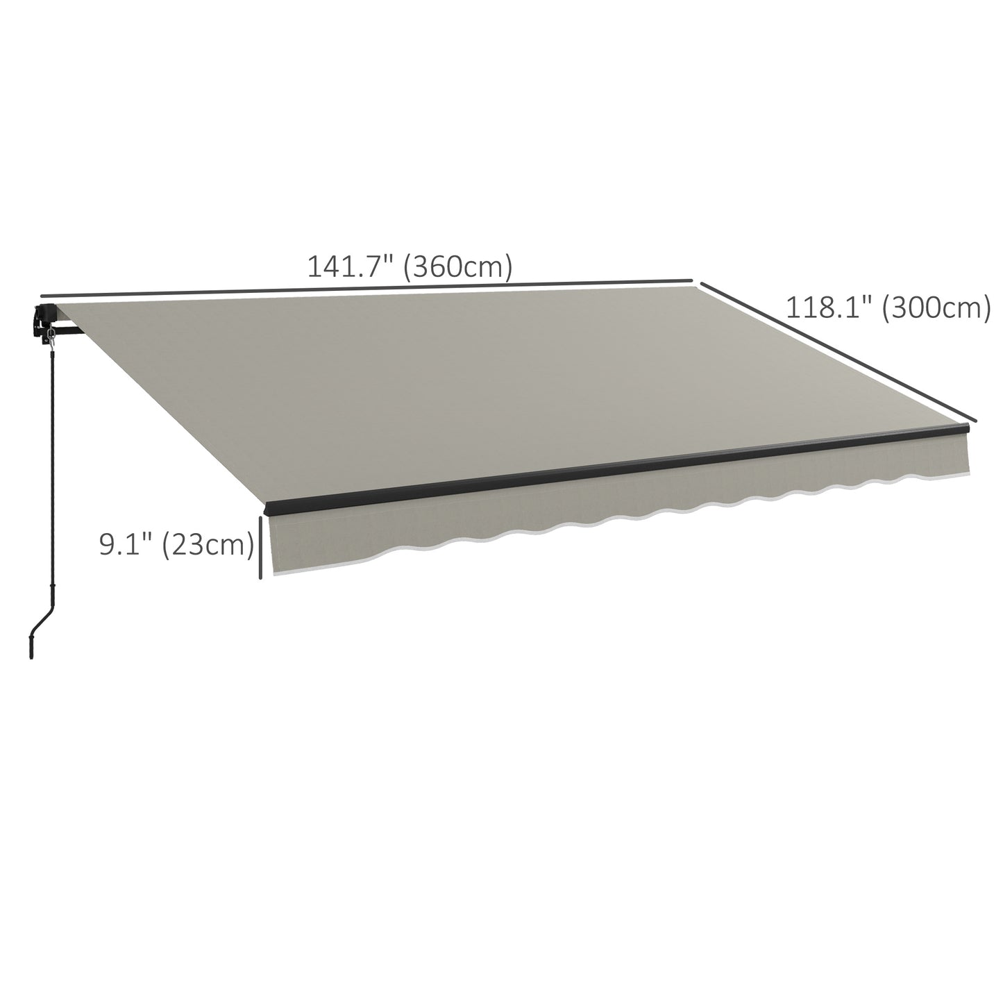 12' x 10' Retractable Awning, 280gsm UV Resistant Sunshade Shelter, for Deck, Balcony, Yard, Light Grey