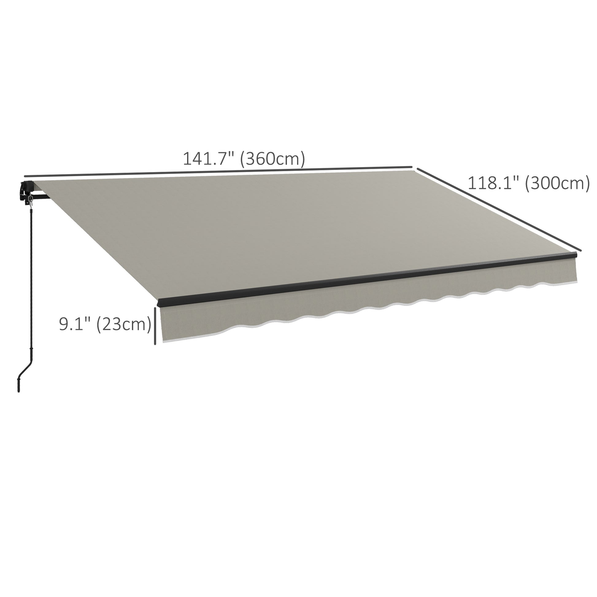 12' x 10' Retractable Awning, 280gsm UV Resistant Sunshade Shelter, for Deck, Balcony, Yard, Light Grey