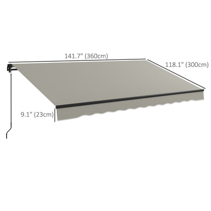 12' x 10' Retractable Awning, 280gsm UV Resistant Sunshade Shelter, for Deck, Balcony, Yard, Light Grey