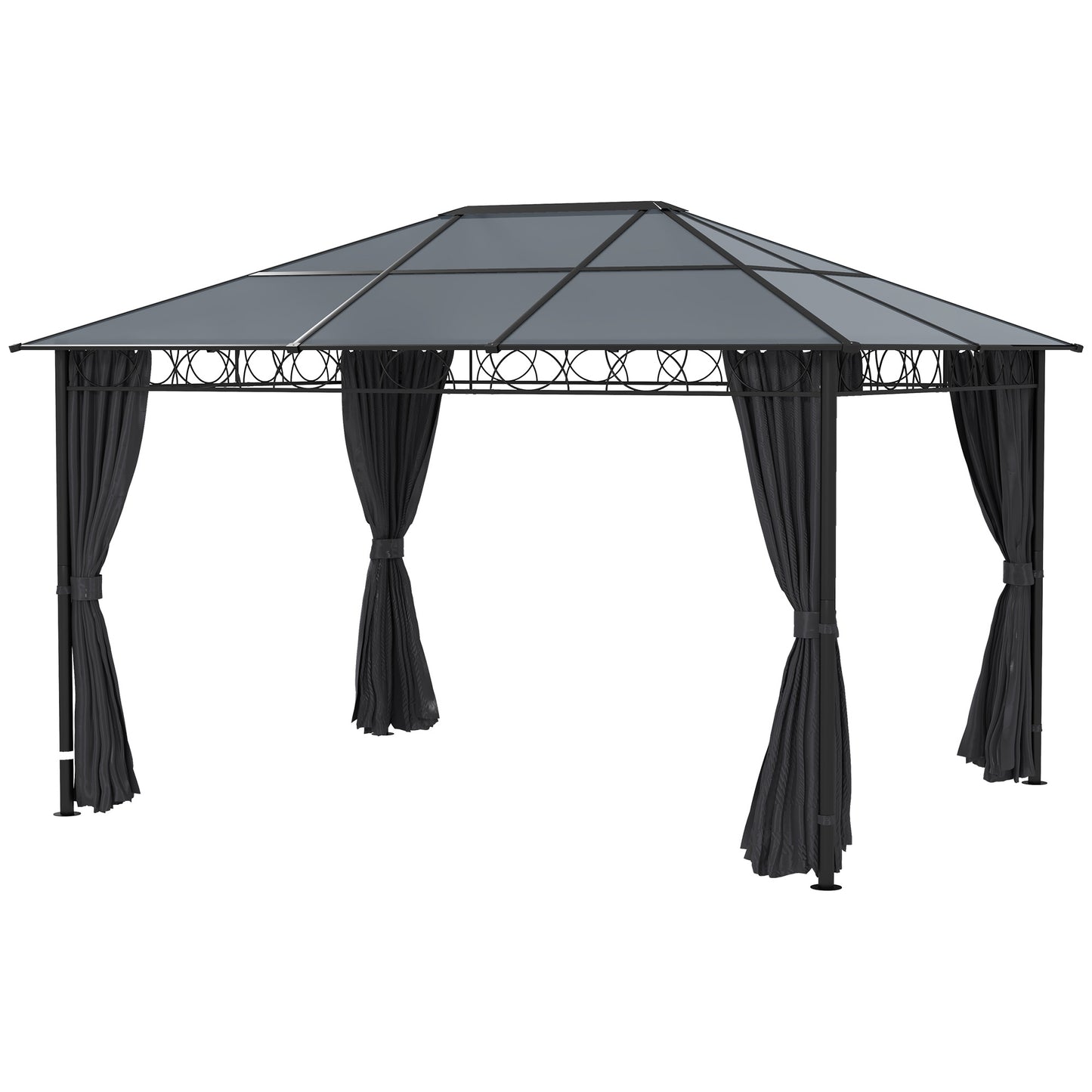 13' x 10' Polycarbonate Hardtop Gazebo Canopy, Outdoor Patio Gazebo with Aluminum Frame & Curtains, Dark Grey