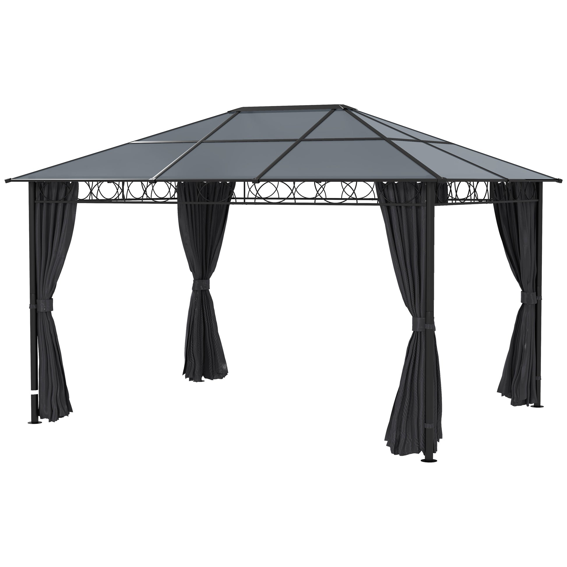 13' x 10' Polycarbonate Hardtop Gazebo Canopy, Outdoor Patio Gazebo with Aluminum Frame & Curtains, Dark Grey