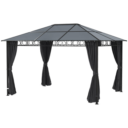 13' x 10' Polycarbonate Hardtop Gazebo Canopy, Outdoor Patio Gazebo with Aluminum Frame & Curtains, Dark Grey