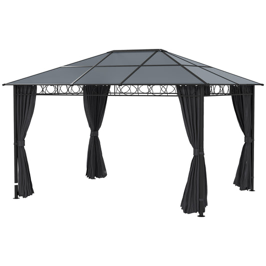 13' x 10' Polycarbonate Hardtop Gazebo Canopy, Outdoor Patio Gazebo with Aluminum Frame & Curtains, Dark Grey