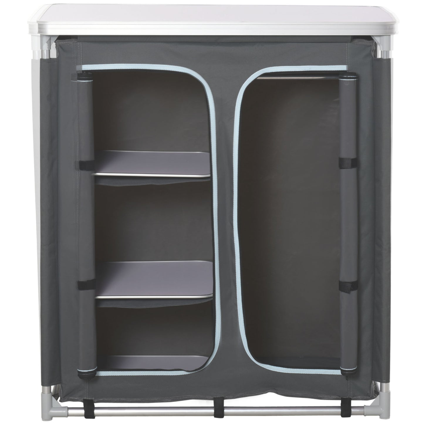 Aluminum Camping Table, Camping Kitchen Station Cook Cupborad with 3-Shelf, Storage Organiser for BBQ Party Picnic Grey