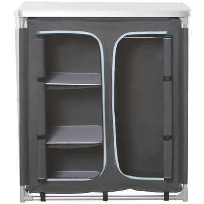 Aluminum Camping Table, Camping Kitchen Station Cook Cupborad with 3-Shelf, Storage Organiser for BBQ Party Picnic Grey