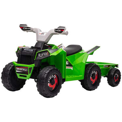Aosom 6V Electric Toy Car with Back Trailer, Forward Backward, Wear-Resistant Wheels for Ages 18-36 Months, Green