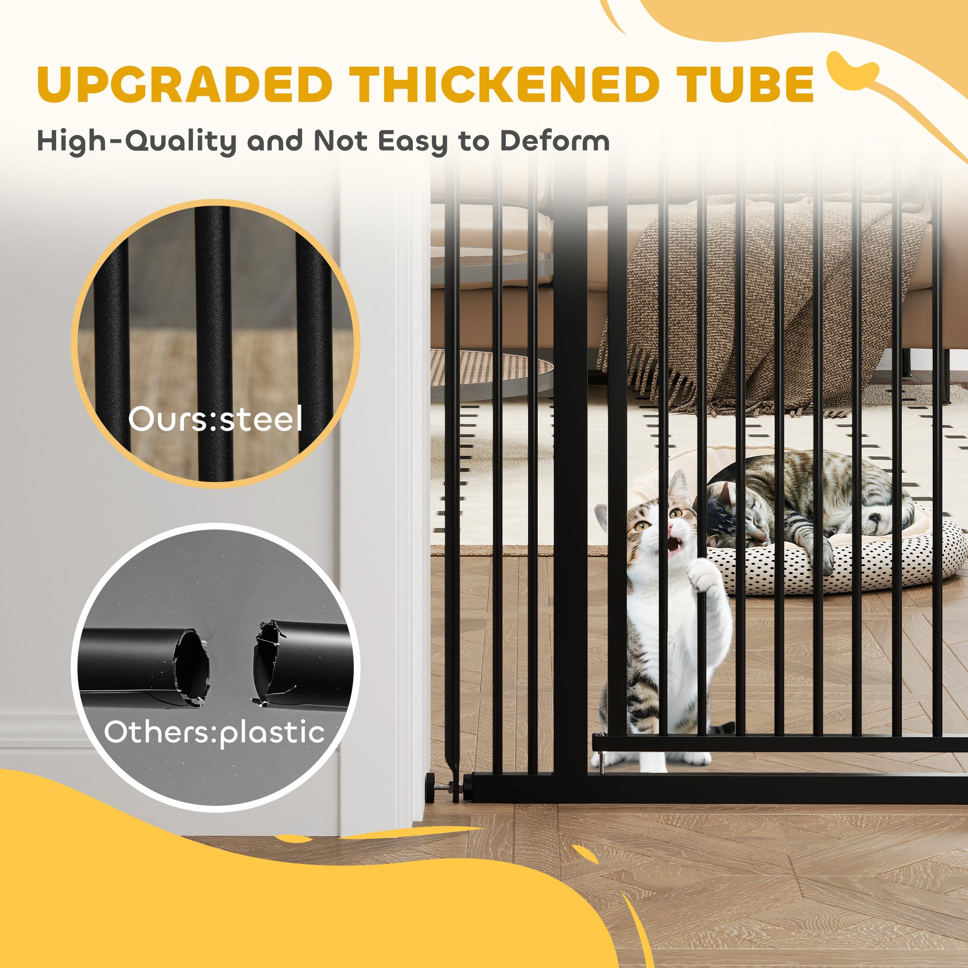 59" Extra Tall Cat Gate, 30"-41" Pet Gate with 2.8" and 5.5" Extensions, for Doorway, Hallway, Stairway, Black