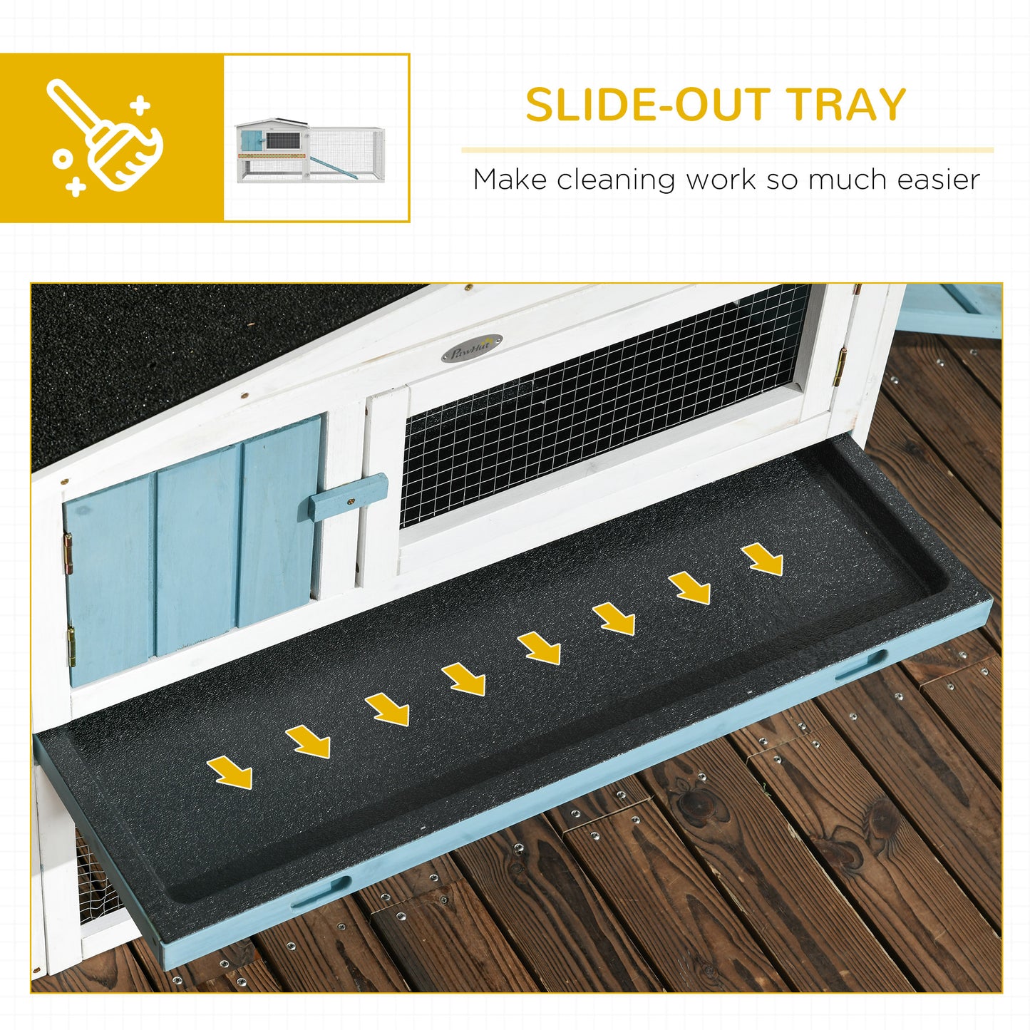 Wooden Rabbit Hutch Guinea Pig House with Removable Tray, Openable Roof, Trough, Run for Tortoises and Ferrets, Blue
