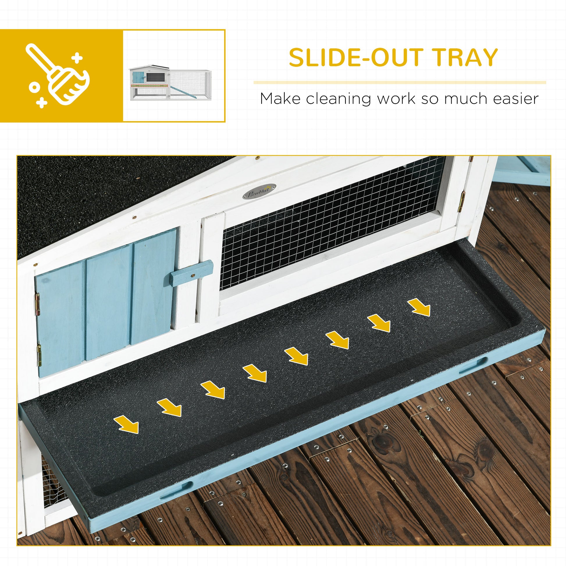 Wooden Rabbit Hutch Guinea Pig House with Removable Tray, Openable Roof, Trough, Run for Tortoises and Ferrets, Blue