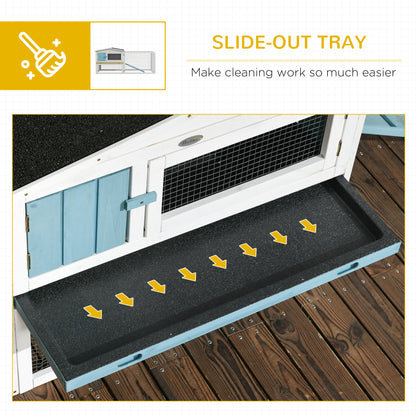 Wooden Rabbit Hutch Guinea Pig House with Removable Tray, Openable Roof, Trough, Run for Tortoises and Ferrets, Blue