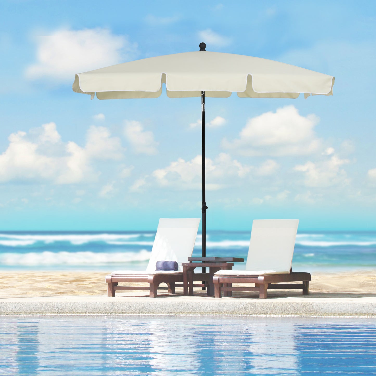 6.5x4ft Rectangle Patio Umbrella Aluminum Tilt Adjustable Garden Parasol Sun Shade Outdoor Canopy Cream White