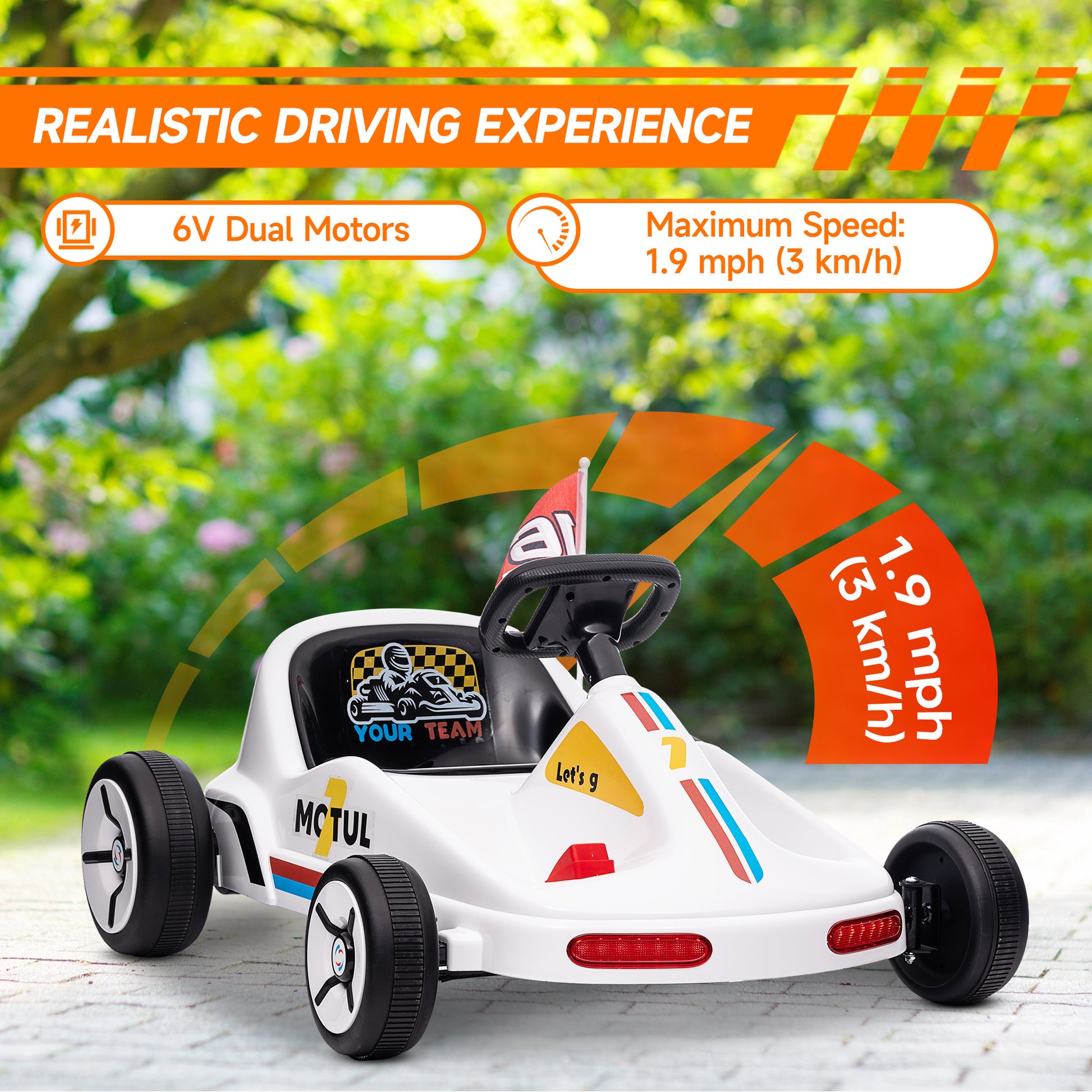 Qaba 6V Electric Go Kart for Aged 3-5 Kids with Music, Light, Horn, White