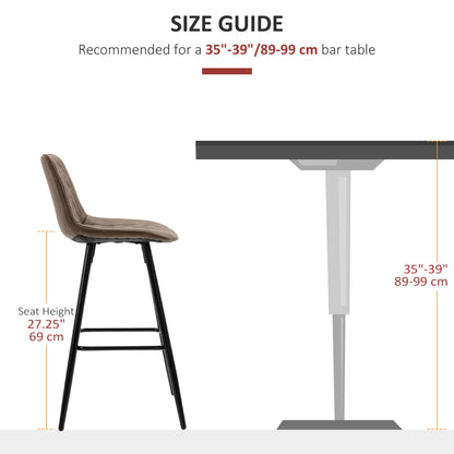 PU Leather Counter Height Bar Chairs Set of 2, 27.75" Bar Stools with Metal Legs for Dining Area, Kitchen Island, Brown