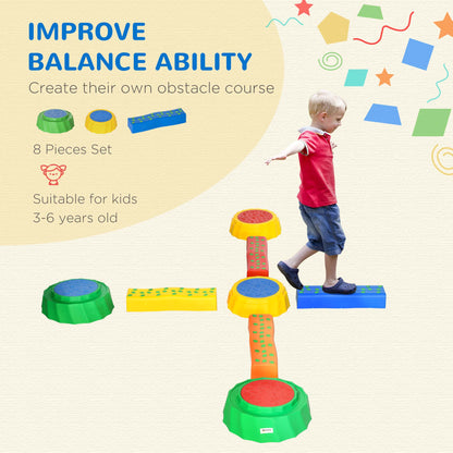 8pcs Balance Beam for Kids, 4 Sensory Pads and 4 Beams with Non-slip Surface & Bottom, Stackable Stepping Stones Kids for Boys Girls 3-6 Years, Multicoloured