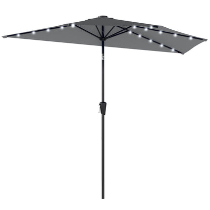 Half Outdoor Patio Umbrella with Solar LED Lights Half Umbrella with Crank 9ft Dark Grey