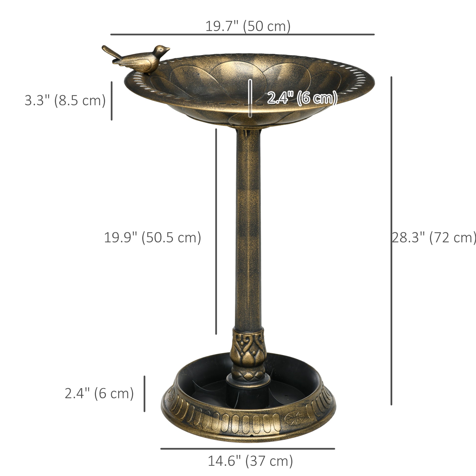 28" Bird Bath for Outdoors, Vintage Birdbath with Bird Decoration and Flower Planter Base, Bronze