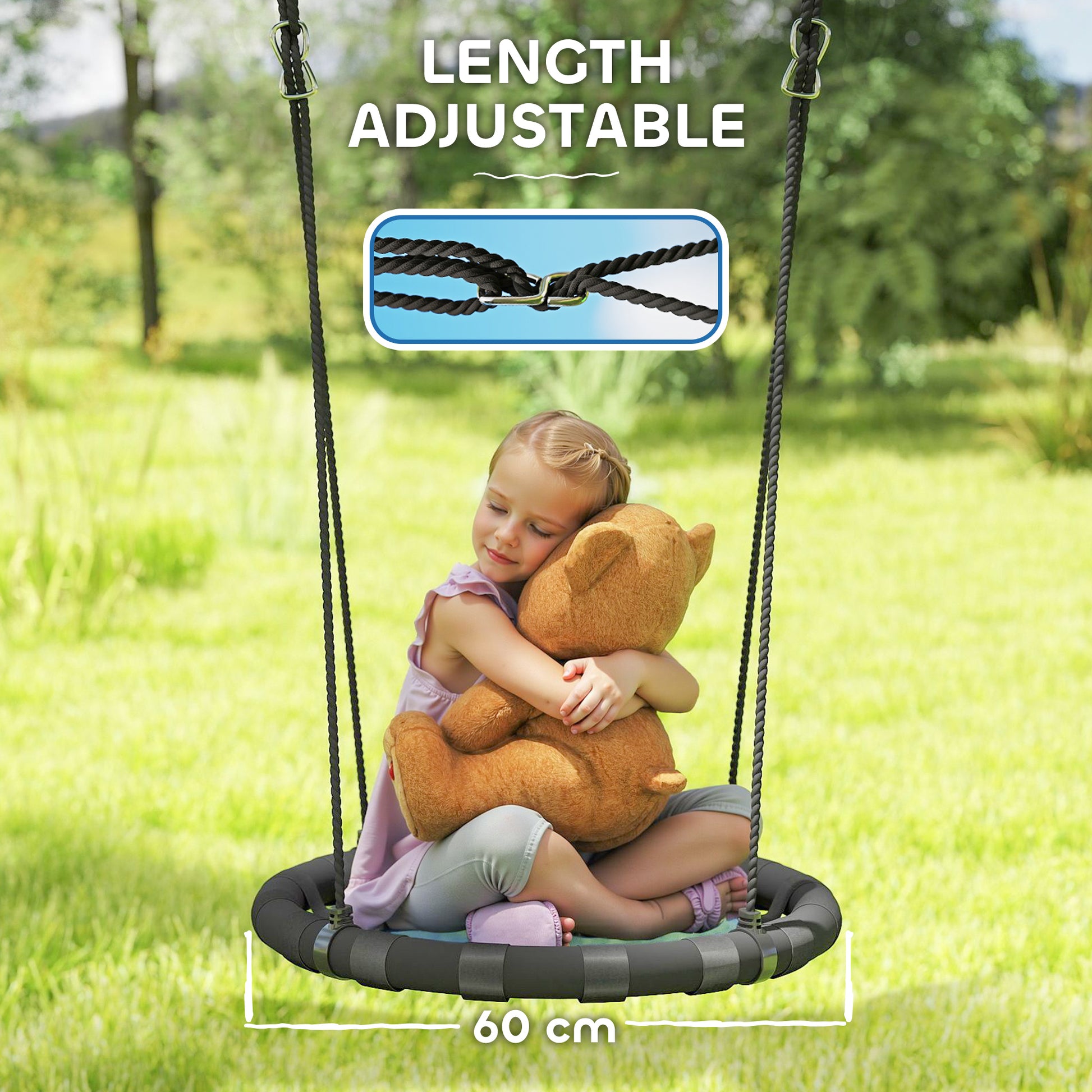 Qaba 24 inch Saucer Tree Swing Set for Kids with Adjustable Hanging Ropes for Outdoor, Backyard, Blue