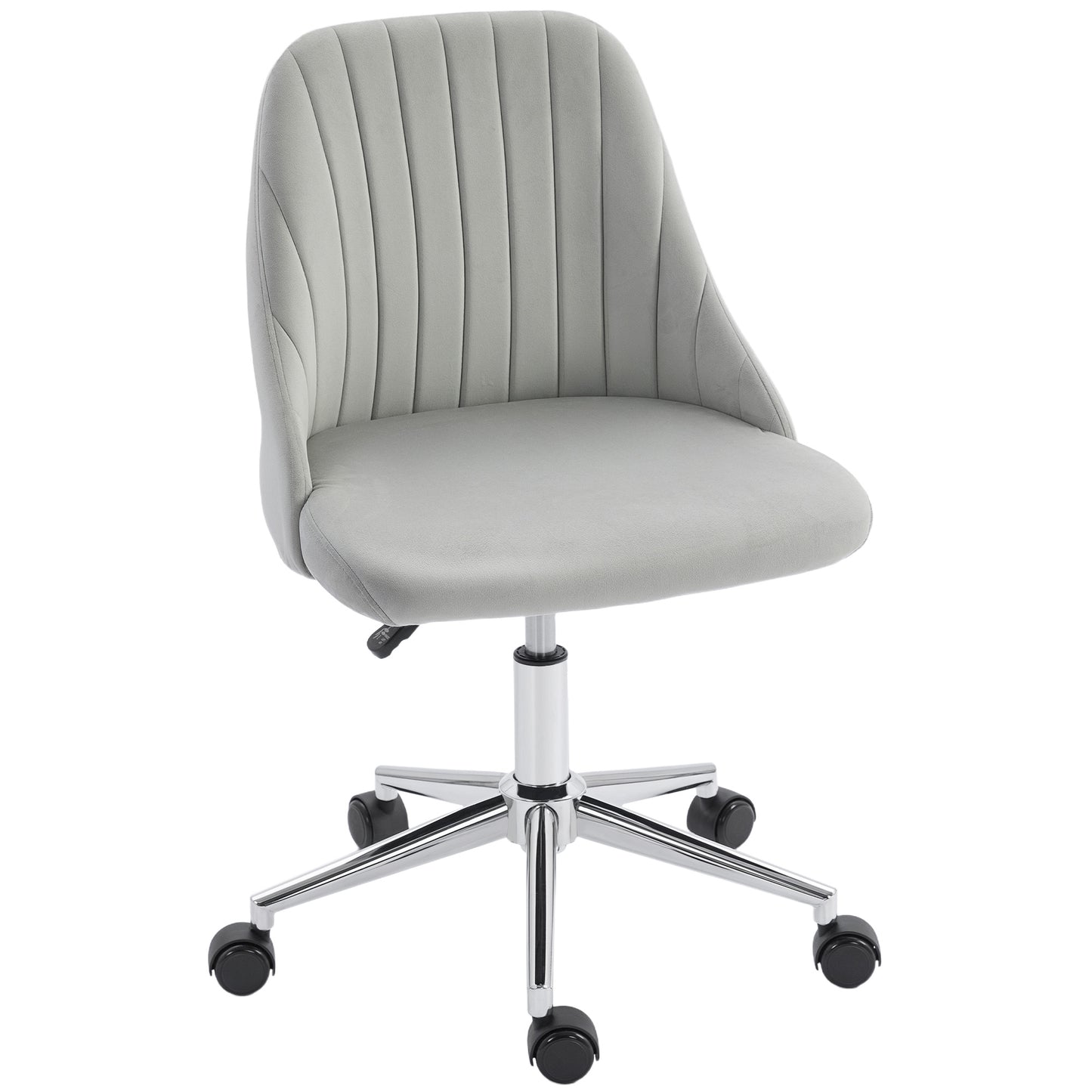 Vanity Chair for Makeup, Velvet Comfy Office Chair with Adjustable Height, Swivel Wheels for Bedroom, Living Room, Grey