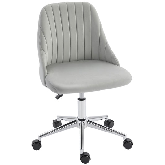 Vanity Chair for Makeup, Velvet Comfy Office Chair with Adjustable Height, Swivel Wheels for Bedroom, Living Room, Grey