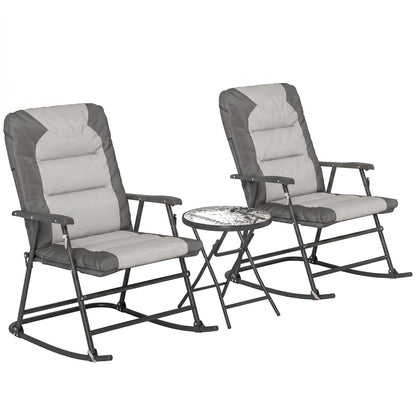 3-Piece Outdoor Foldable Rocking Chair Set, Light Grey