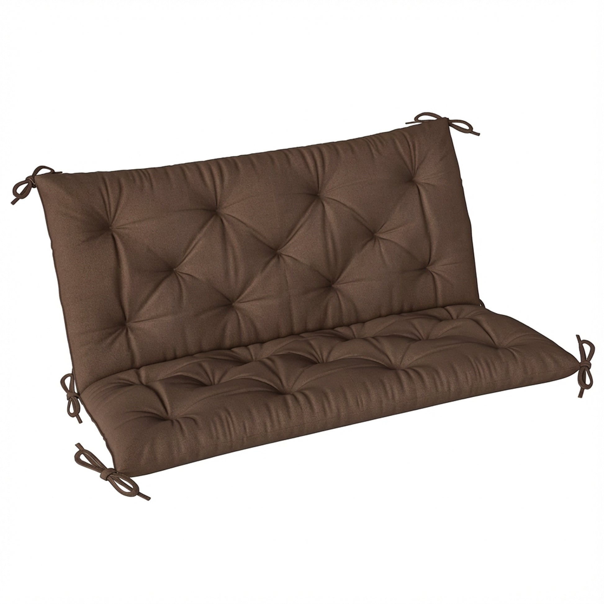Garden Bench Cushion with Backrest, Non-Slip 2 Seater Soft Pad with Ties, Coffee