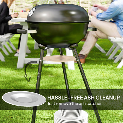17" Kettle Charcoal BBQ Grill with BBQ Accessories, Barbecue Grill with Shelf, Ash Catcher, Wheels, Handles for Outdoor Cooking, Patio Backyard Party, Black