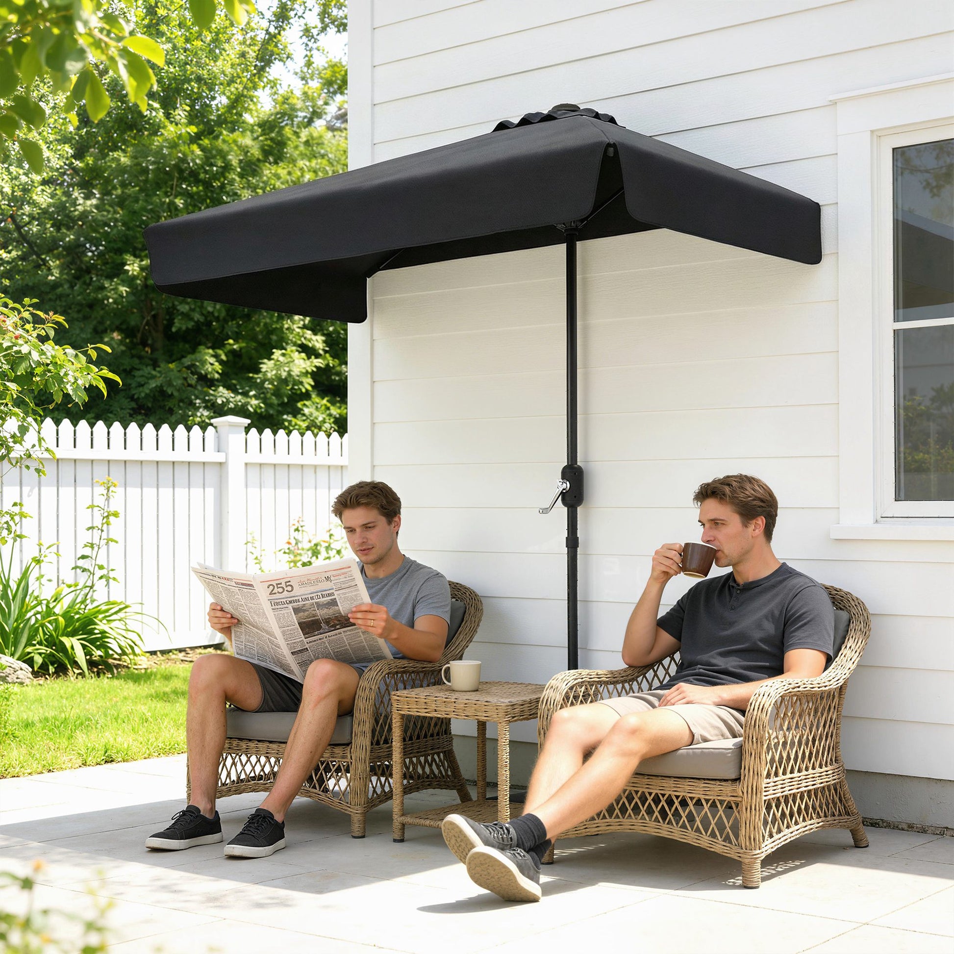 7.5ft Half Umbrella Semi Round Patio Parasol with Crank Handle, Top Vent for Garden, Balcony- NO BASE INCLUDED, Black