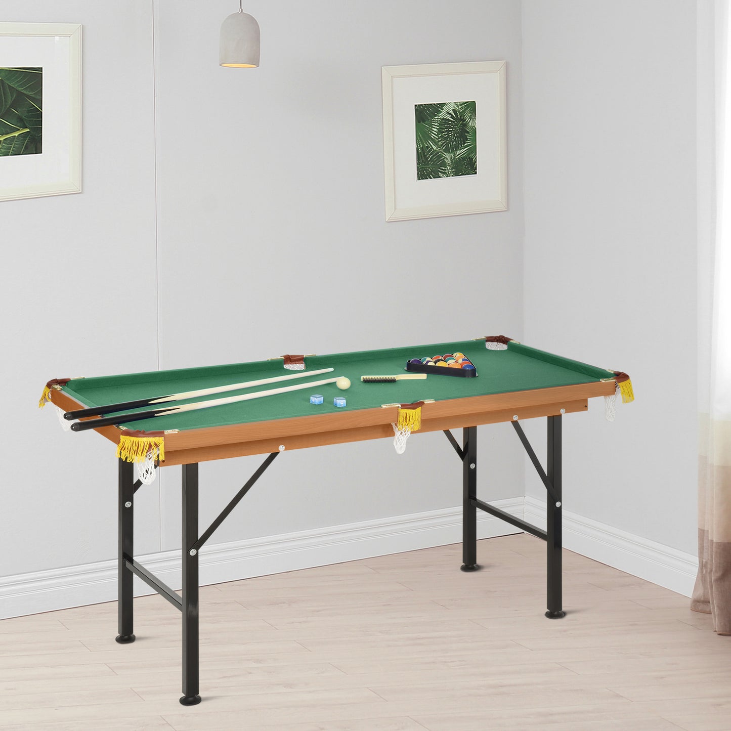Soozier 55" Mini Pool Table Portable Billiard Table Includes Cues, Ball, Chalk, Rack, Green