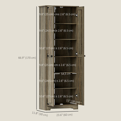 67" Farmhouse Pantry Cabinet with 2 Doors, Tall Storage Cabinet with Adjustable Shelves, Distressed Grey