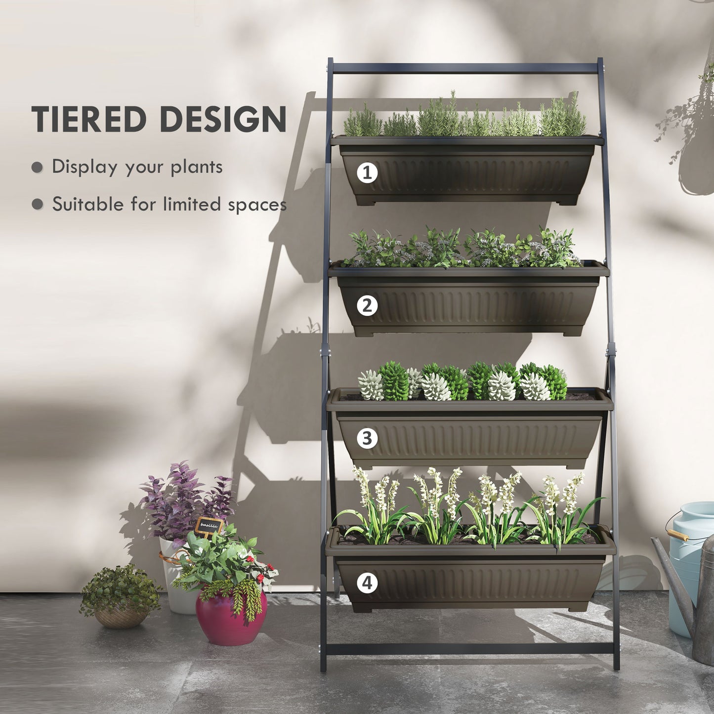 4-Tier Vertical Raised Garden Planter with 4 Boxes, Outdoor Plant Stand Grow Container for Vegetable Flowers, Brown